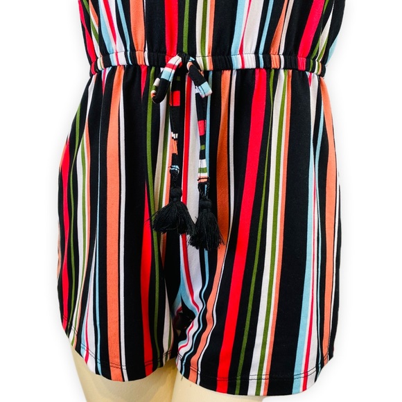 Women’s Cold Shoulder Striped Ruffle Romper One Piece • Size Medium - Picture 7 of 9